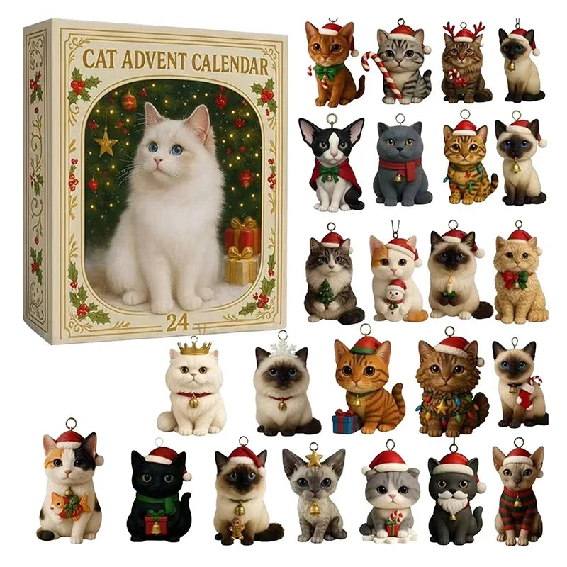Cat Advent Calendar with 24 Acrylic Kitten Tree Decorations
