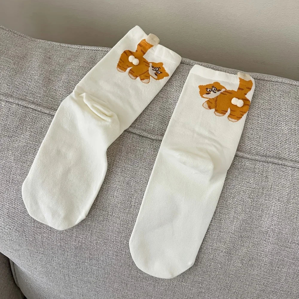 Cat Face Novelty Socks, 3 Pairs - Polyester
