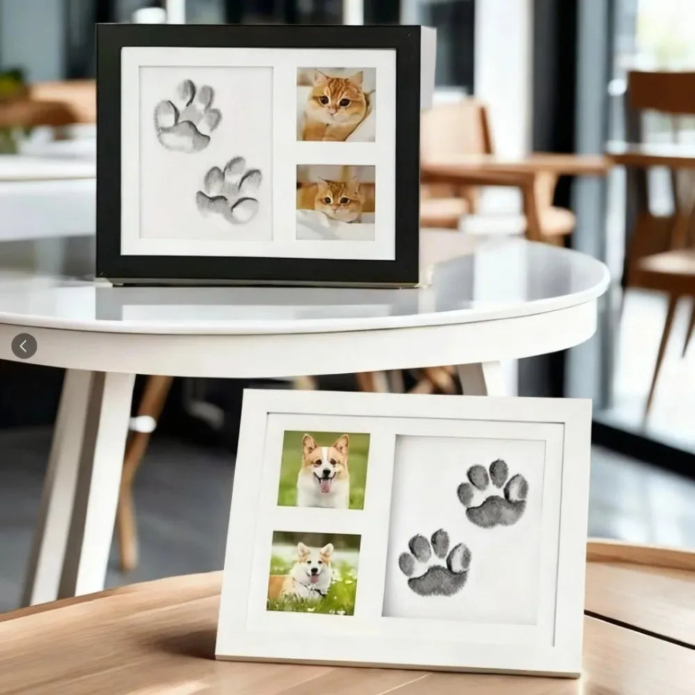 DIY Pet Paw Print Memorial Kit with Photo Frame - Wood