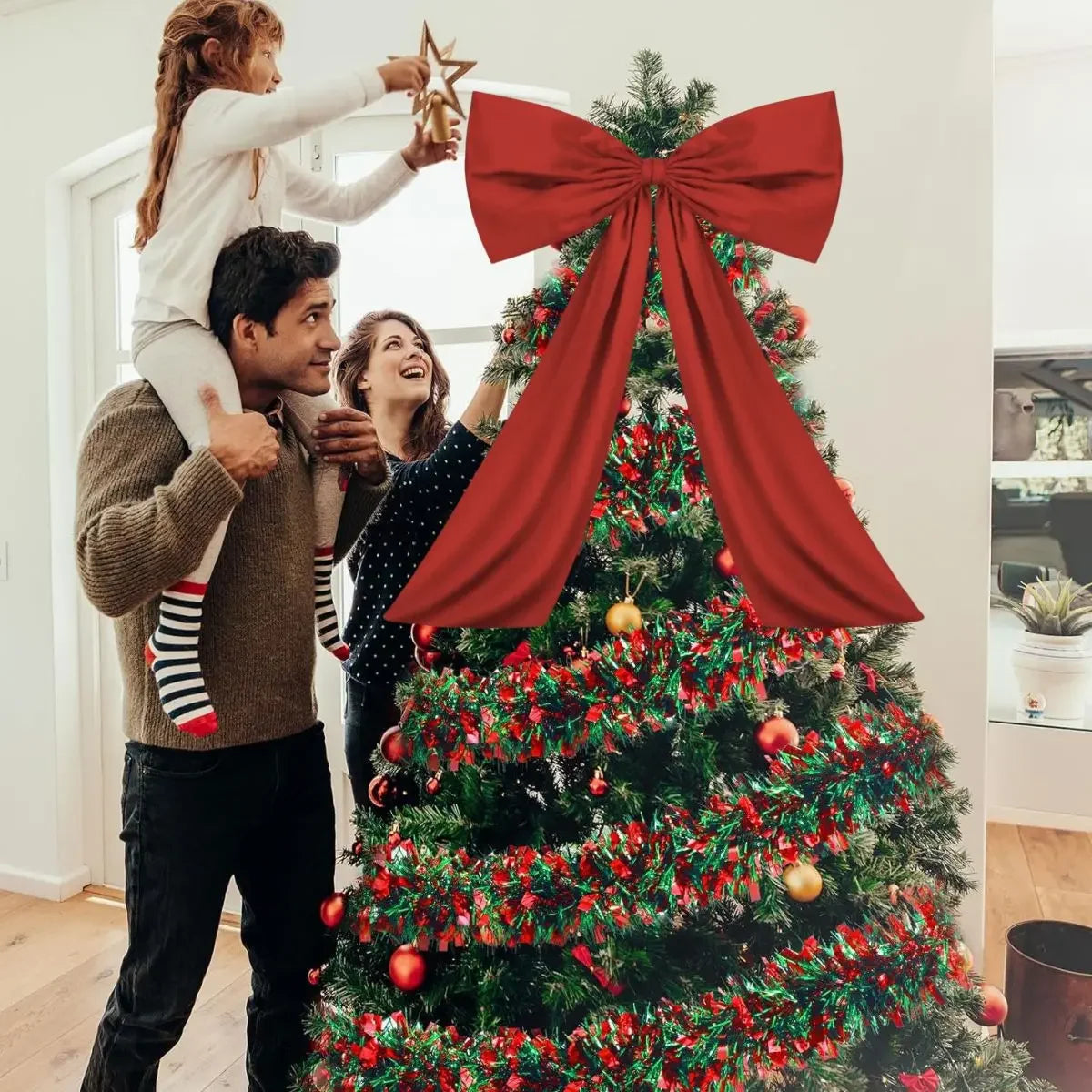 Large Satin Bow Christmas Tree Topper