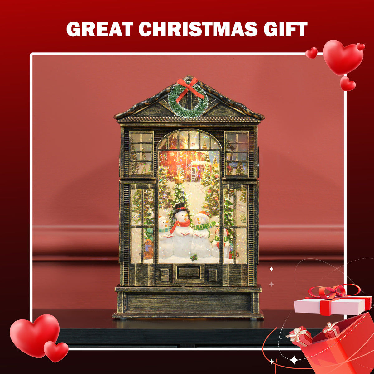 Musical Christmas Snow Globe Lantern with Lights - Bronze Tone