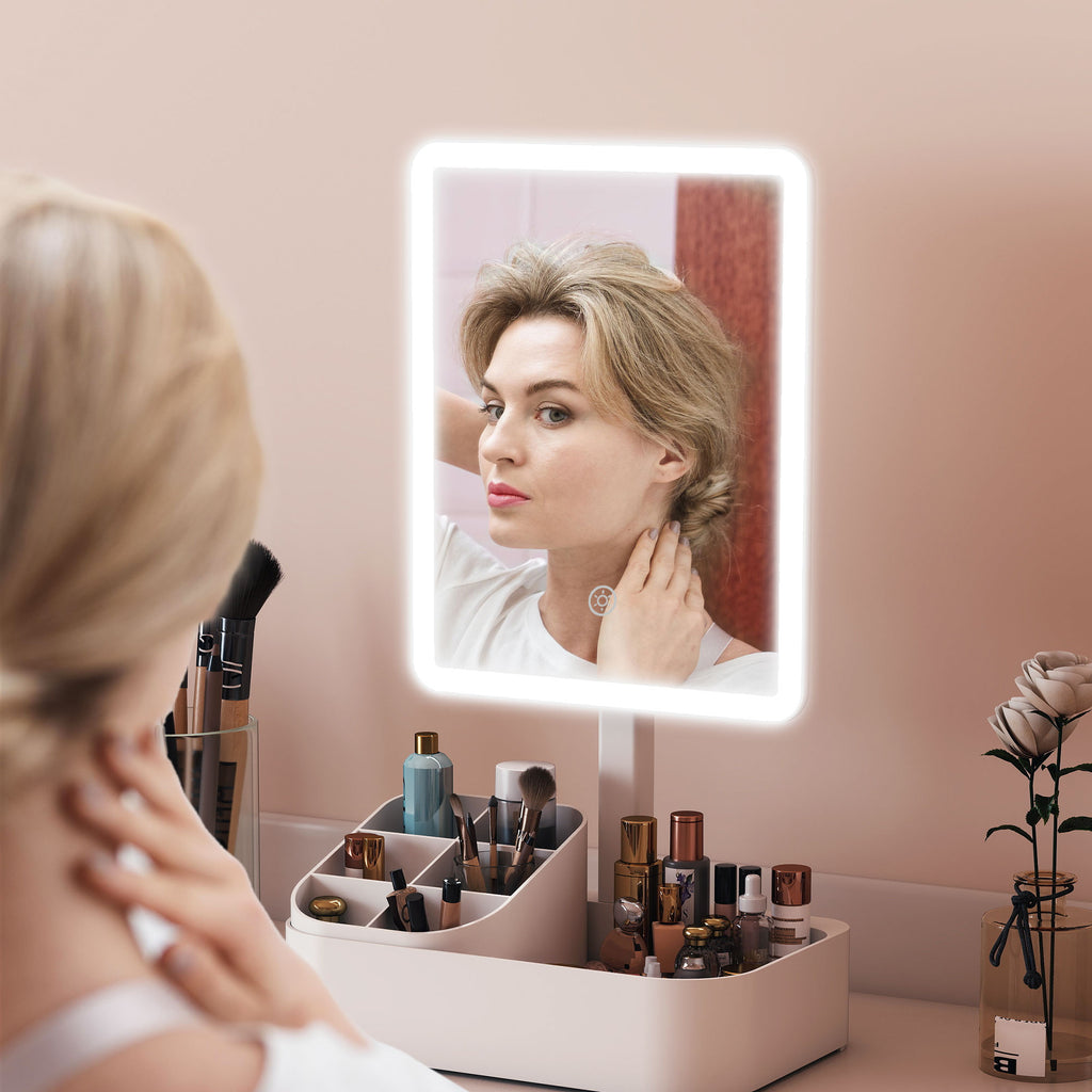 Rechargeable LED Makeup Mirror with Storage Box - 1000 mAh battery - White