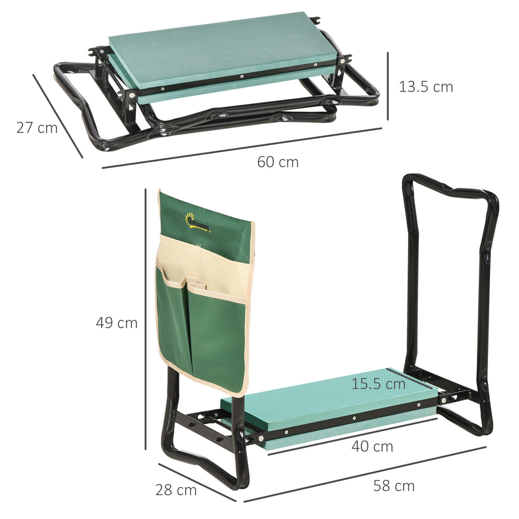 Folding Garden Kneeler and Seat with Tool Bag - Green