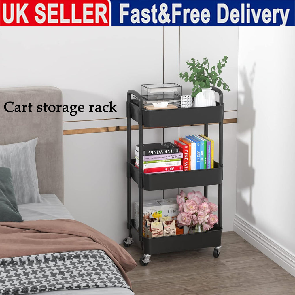 3Tier Rolling Cart Storage Trolley Kitchen Bathroom Laundry Organiser Rack Black