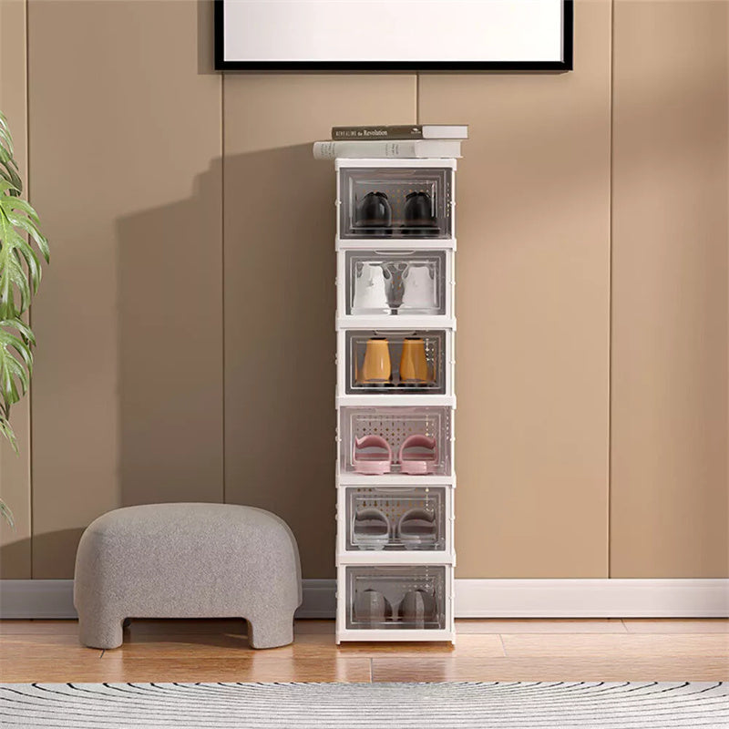 Stackable Foldable Shoe Storage Box - 6 Boxes - Clear