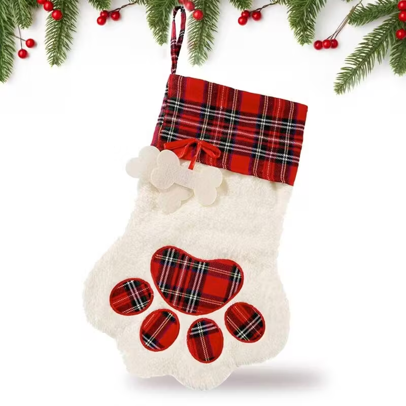 Large Dog Christmas Stocking, Red Plaid, 18 x 11 Inch