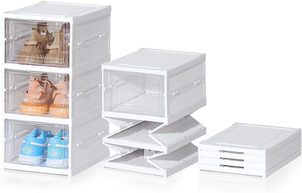 Stackable Foldable Shoe Storage Box - 6 Boxes - Clear