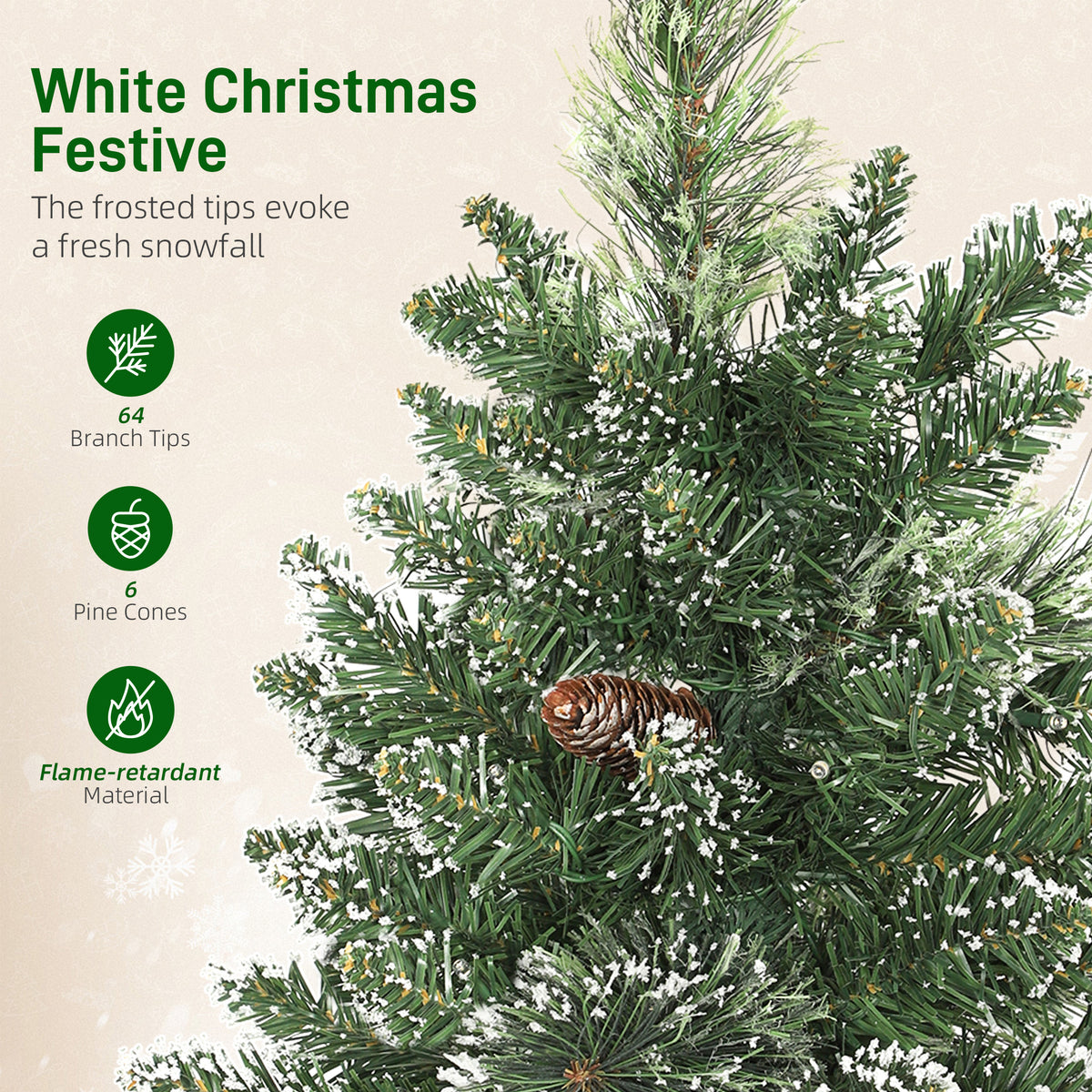 Prelit Snow Flocked Tabletop Christmas Tree, 60 cm - Green