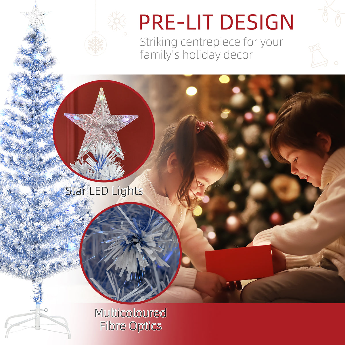 6ft Pre-Lit Fibre Optic Christmas Tree - White Blue