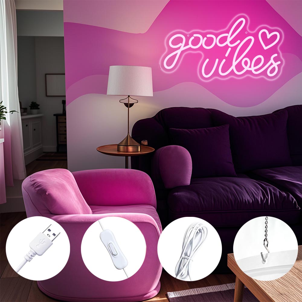 Pink Good Vibes LED Neon Sign