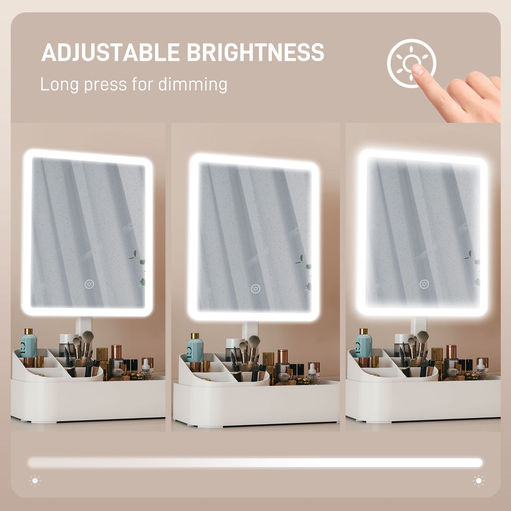 Rechargeable LED Makeup Mirror with Storage Box - 1000 mAh battery - White