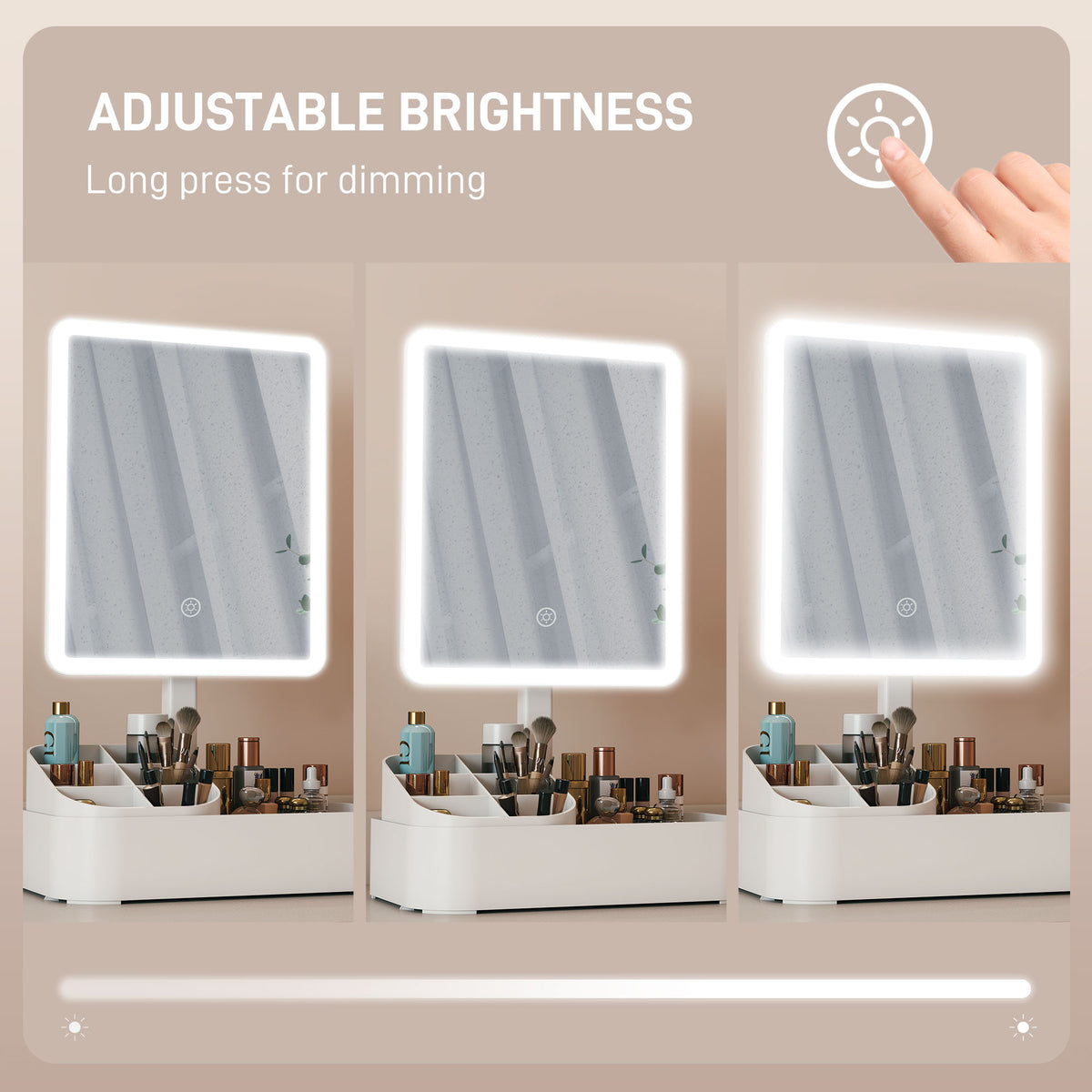 Rechargeable LED Makeup Mirror with Storage Box - 1000 mAh battery - White