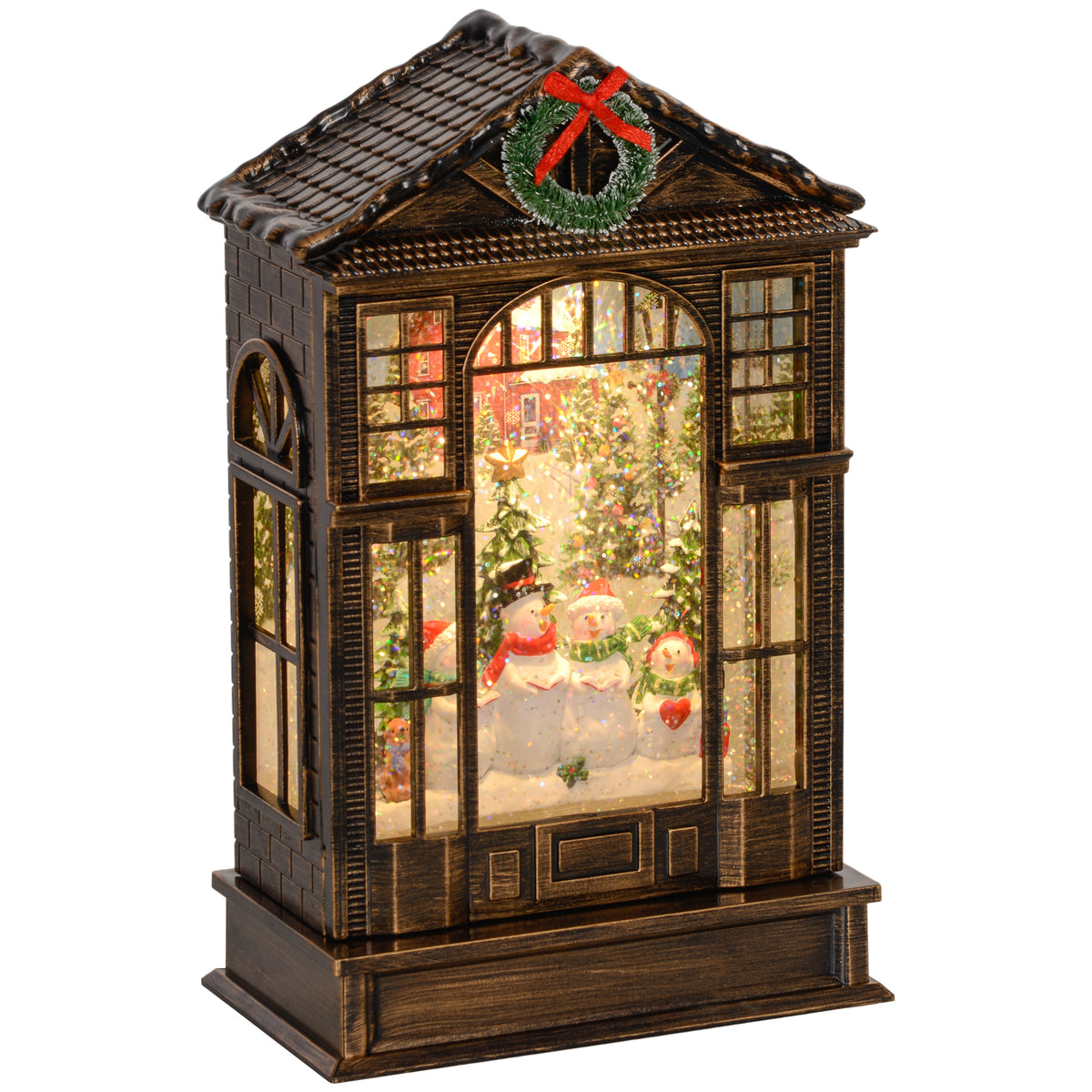Musical Christmas Snow Globe Lantern with Lights - Bronze Tone