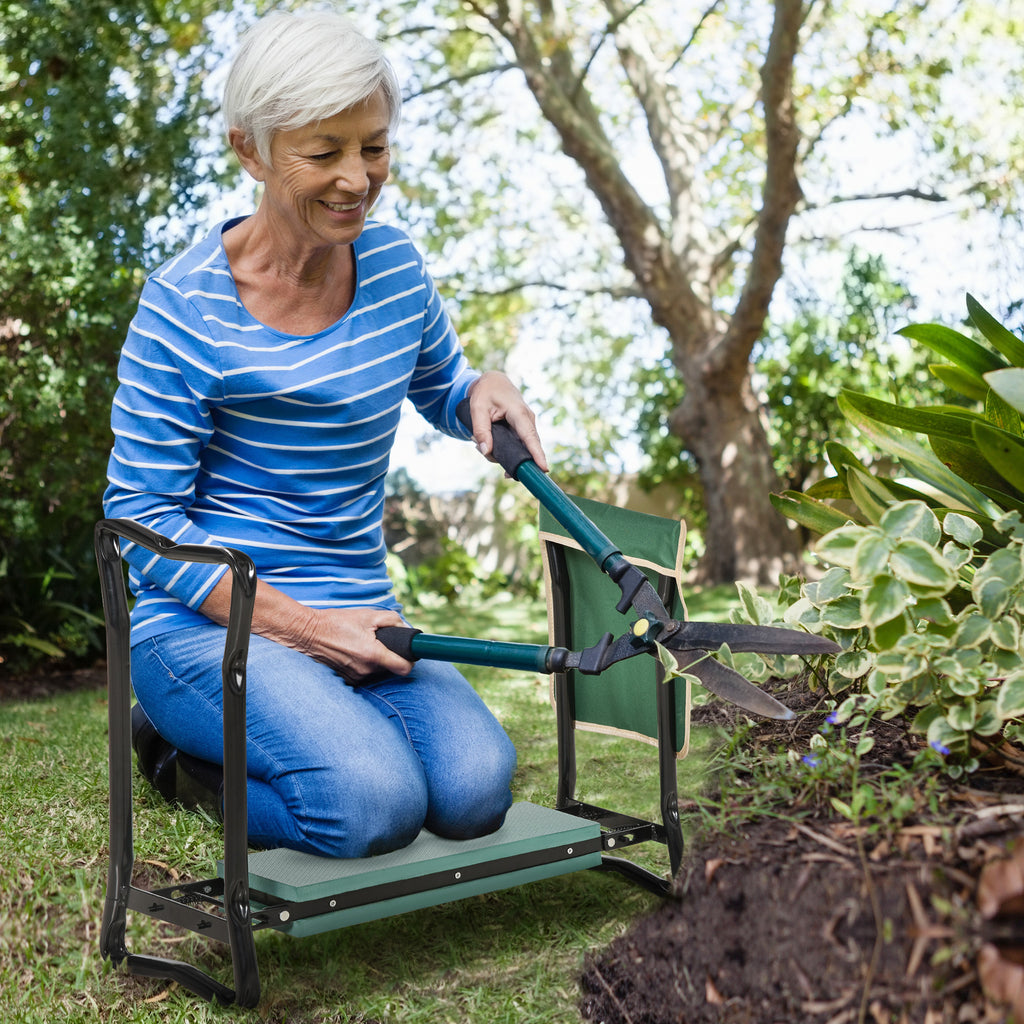Folding Garden Kneeler and Seat with Tool Bag - Green