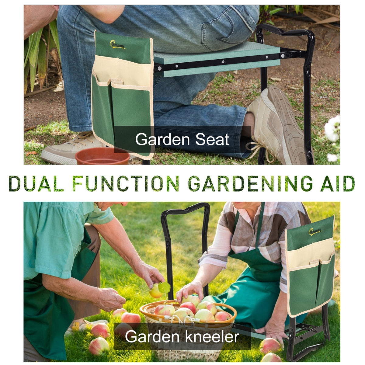 Folding Garden Kneeler and Seat with Tool Bag - Green